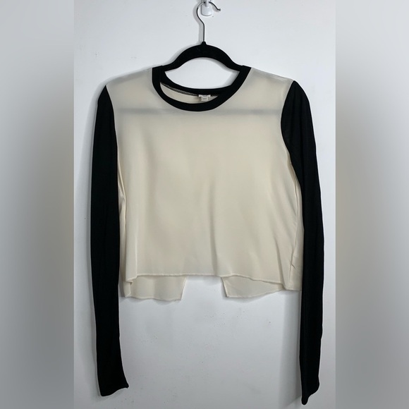 Aritzia Wilfred Blouse Top Long Sleeve Slit open back Silk Cropped Black XS - Picture 7 of 15